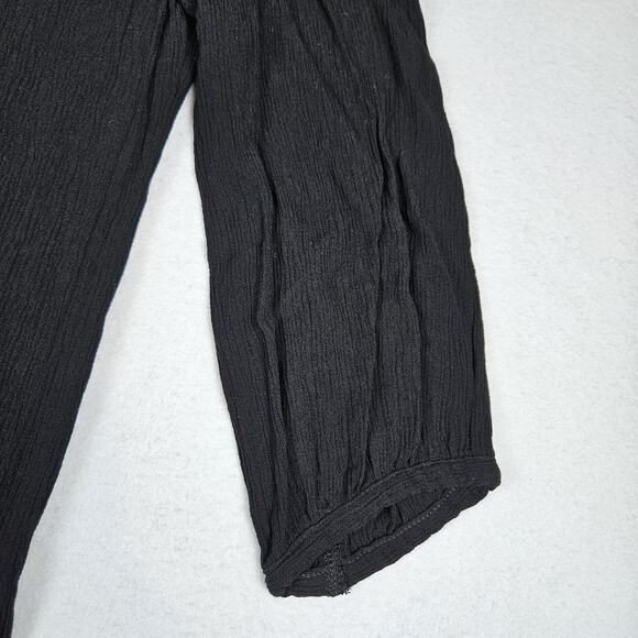 Dressbarn Embroidered Blouse Gauze Tunic 3/4 Sleeve Boho Lagenlook Crinkle Tie M - Picture 9 of 15